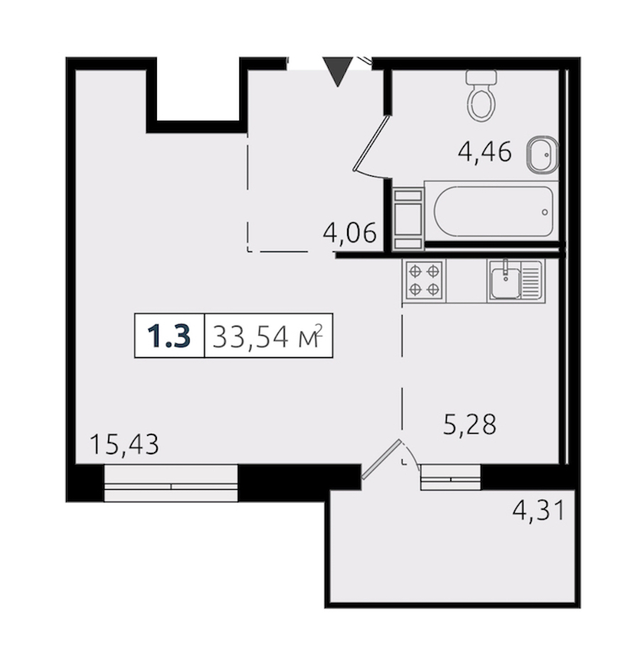 Квартира студия 29.38 м², 12/12 эт., ЖК «Чёрная речка»